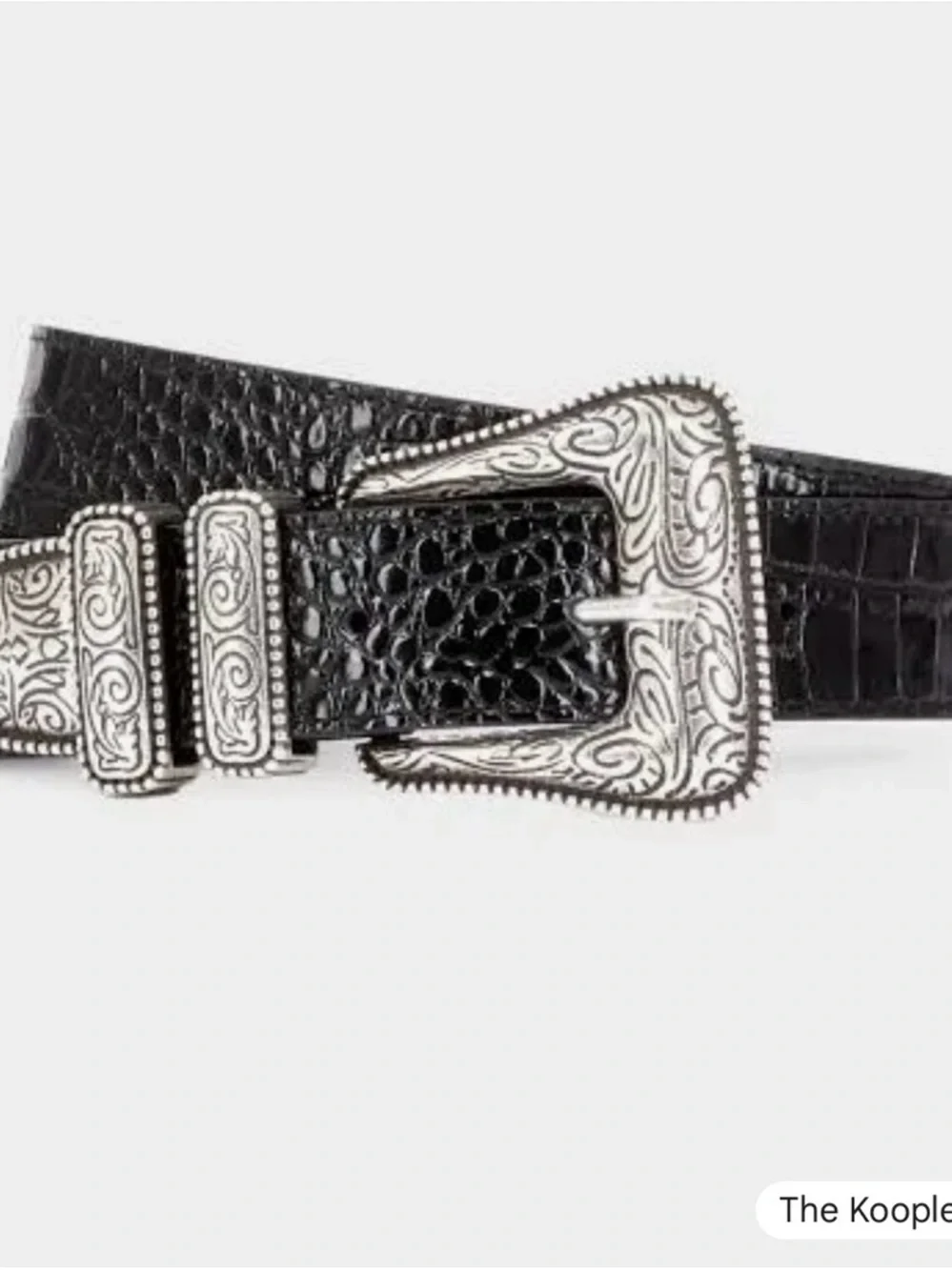 THE KOOPLES French Luxury Black Croc-Embossed Belt with Engraved Silver Buckle